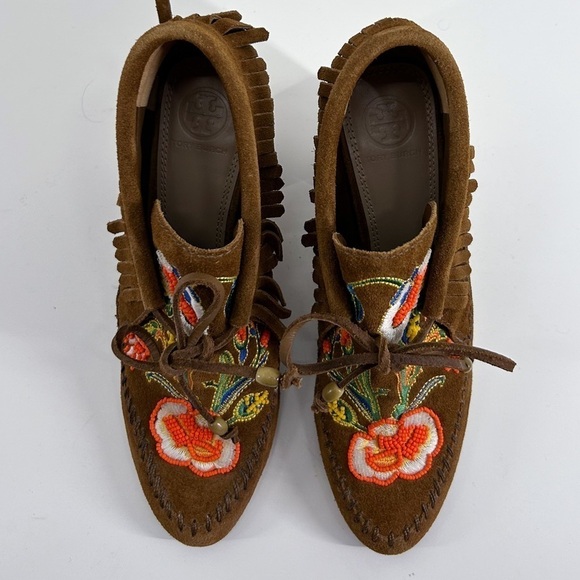 Tory Burch Brown Embroidered Ankle Boots - Picture 2 of 12